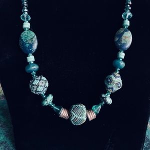 Unique Handmade beaded bead necklace with turquoise heishi